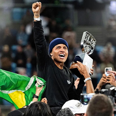 Brasileiro Felipe Gustavo conquistou sua primeira vitória na SLS na etapa de Sydney 2023  Crédito: Street League Skateboardin