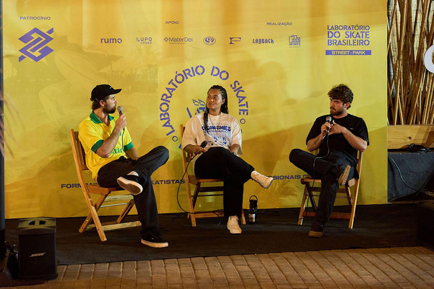 Nilo Peçanha, Francielle Assis e Pepe Laporte durante o LAB Talks  Crédito: Matheus Macedo (oohmatheux_)